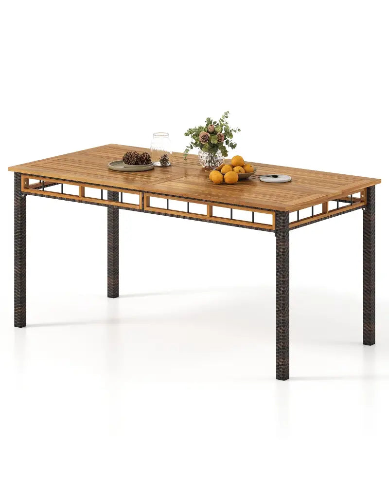 63’’ Outdoor Dining Table with Acacia Wood Slatted Tabletop - Patio Dining Tables