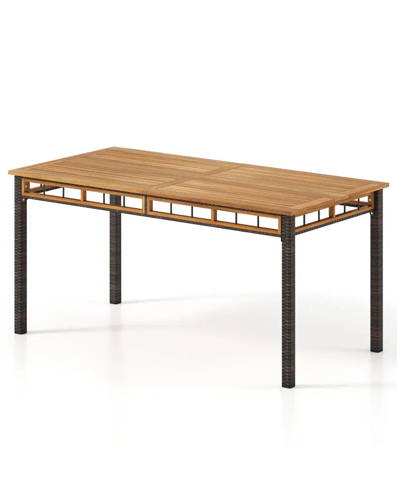 63’’ Outdoor Dining Table with Acacia Wood Slatted Tabletop - Patio Dining Tables
