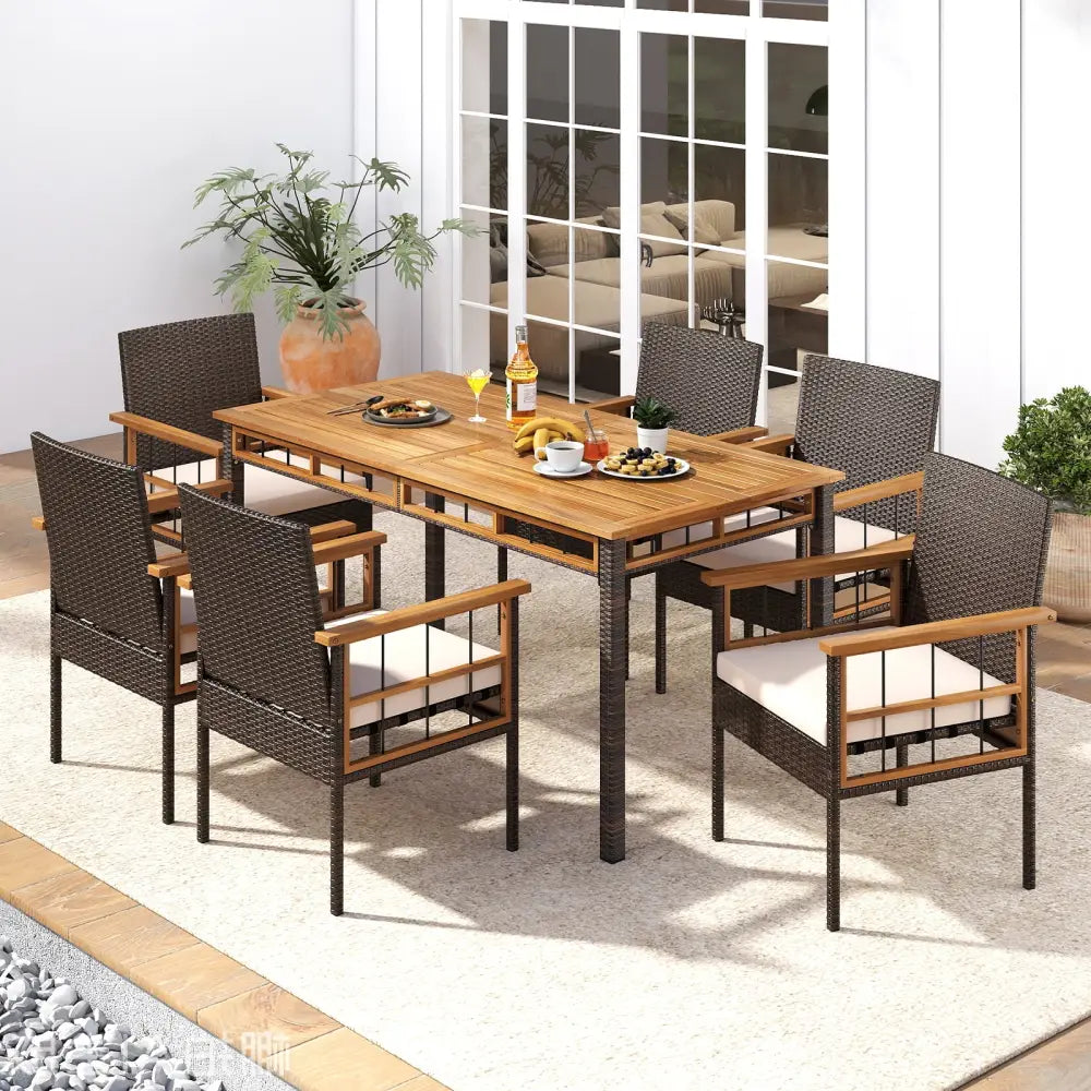 63’’ Outdoor Dining Table with Acacia Wood Slatted Tabletop - Patio Dining Tables