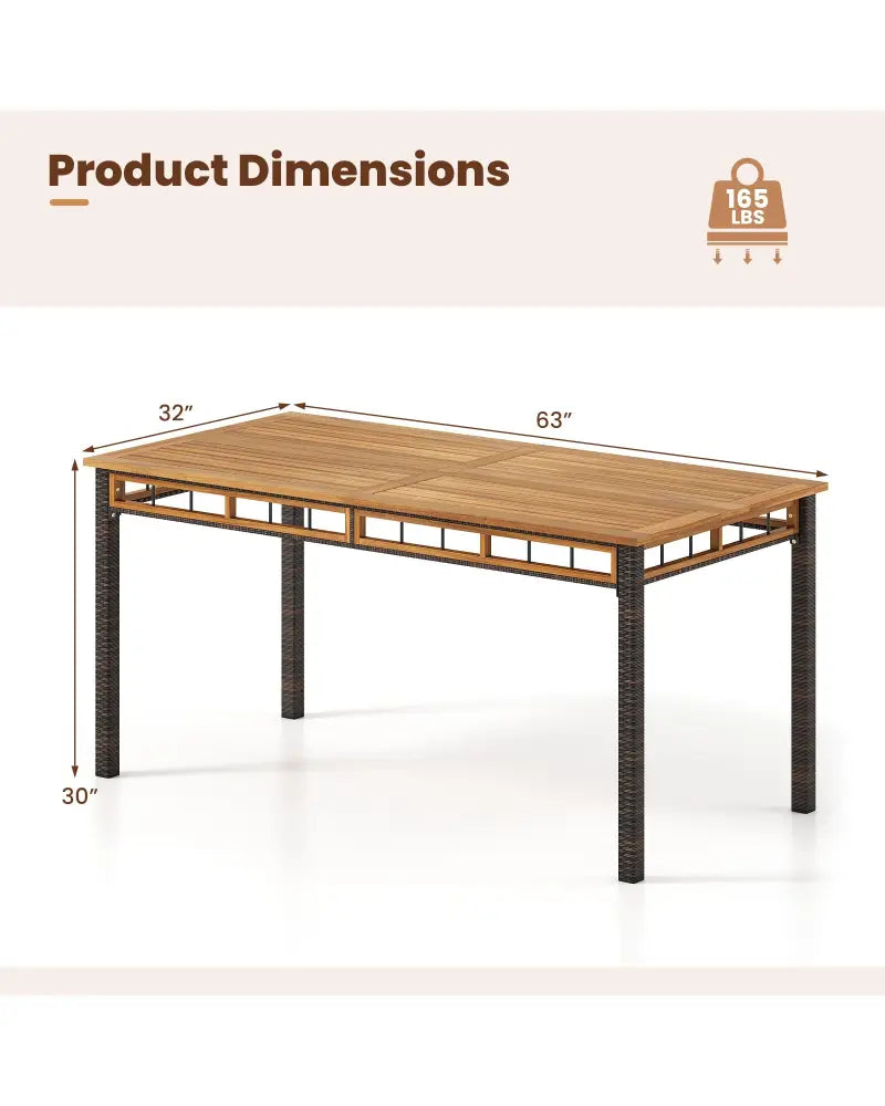 63’’ Outdoor Dining Table with Acacia Wood Slatted Tabletop - Patio Dining Tables