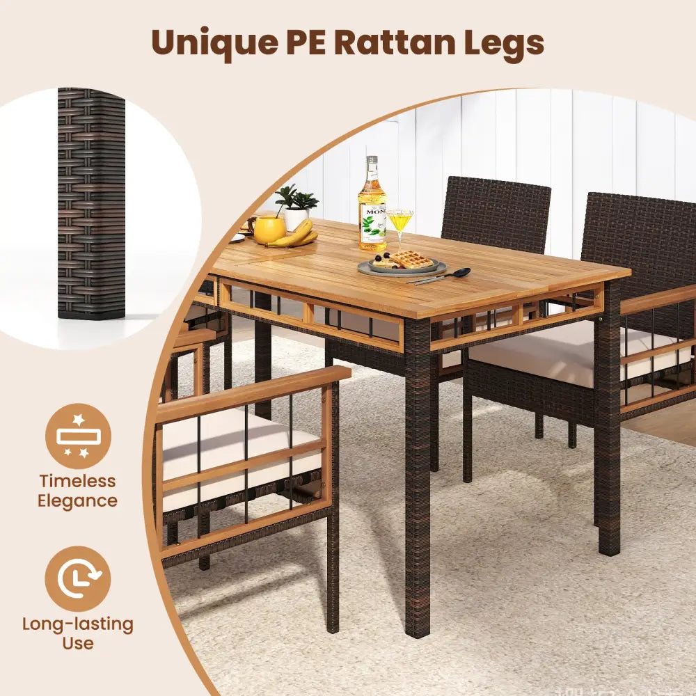 63’’ Outdoor Dining Table with Acacia Wood Slatted Tabletop - Patio Dining Tables