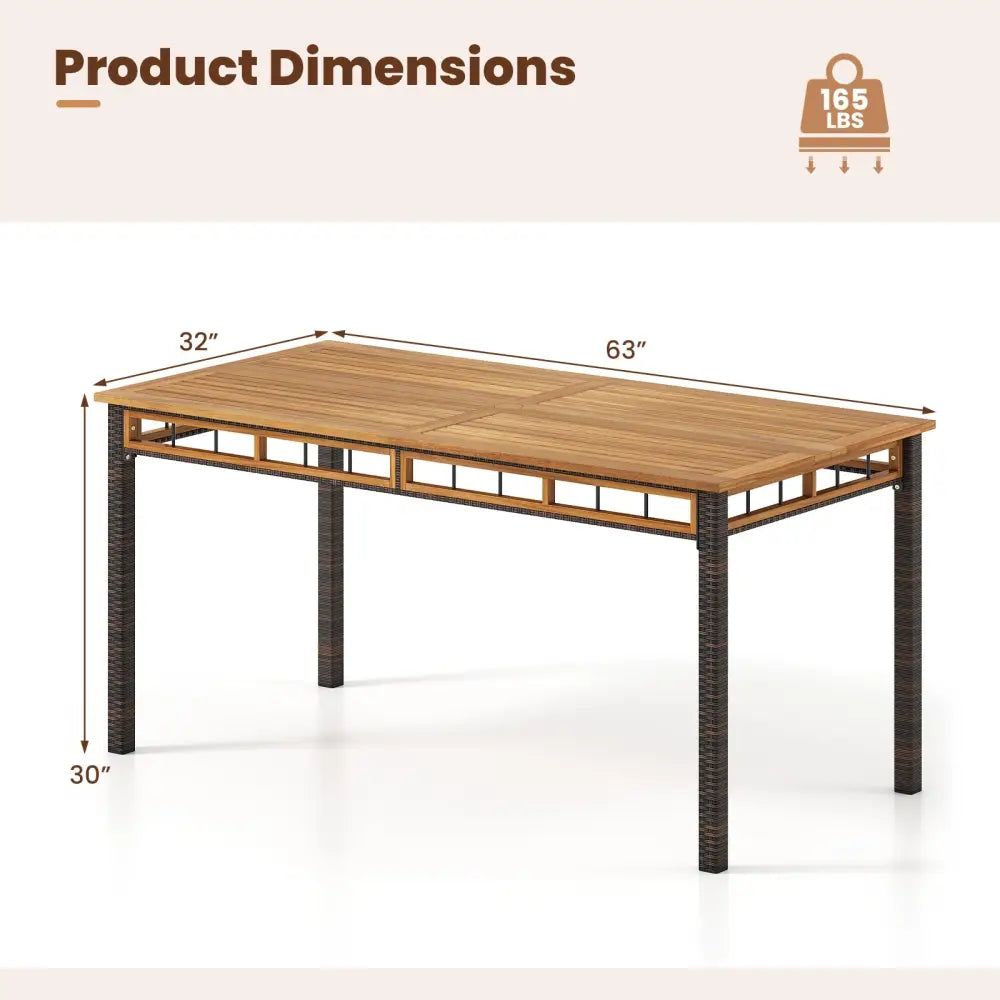 63’’ Outdoor Dining Table with Acacia Wood Slatted Tabletop - Patio Dining Tables