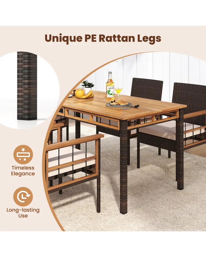 63’’ Outdoor Dining Table with Acacia Wood Slatted Tabletop - Patio Dining Tables