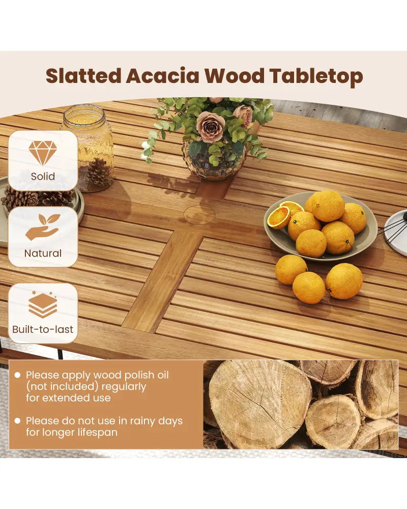 63’’ Outdoor Dining Table with Acacia Wood Slatted Tabletop - Patio Dining Tables