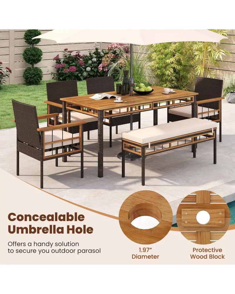 63’’ Outdoor Dining Table with Acacia Wood Slatted Tabletop - Patio Dining Tables