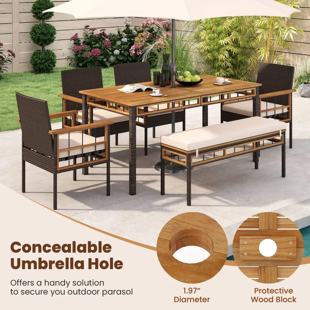 63’’ Outdoor Dining Table with Acacia Wood Slatted Tabletop - Patio Dining Tables