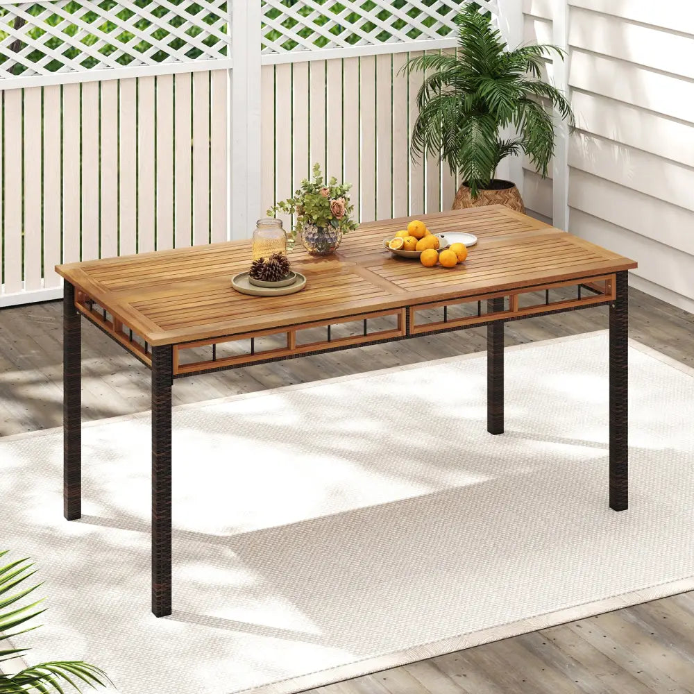 63’’ Outdoor Dining Table with Acacia Wood Slatted Tabletop - Patio Dining Tables