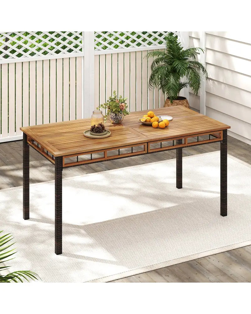 63’’ Outdoor Dining Table with Acacia Wood Slatted Tabletop - Patio Dining Tables