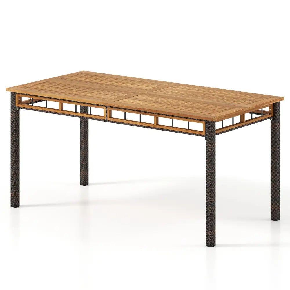 63’’ Outdoor Dining Table with Acacia Wood Slatted Tabletop - Patio Dining Tables