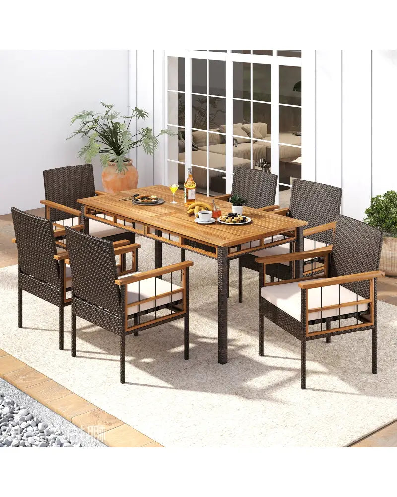 63’’ Outdoor Dining Table with Acacia Wood Slatted Tabletop - Patio Dining Tables