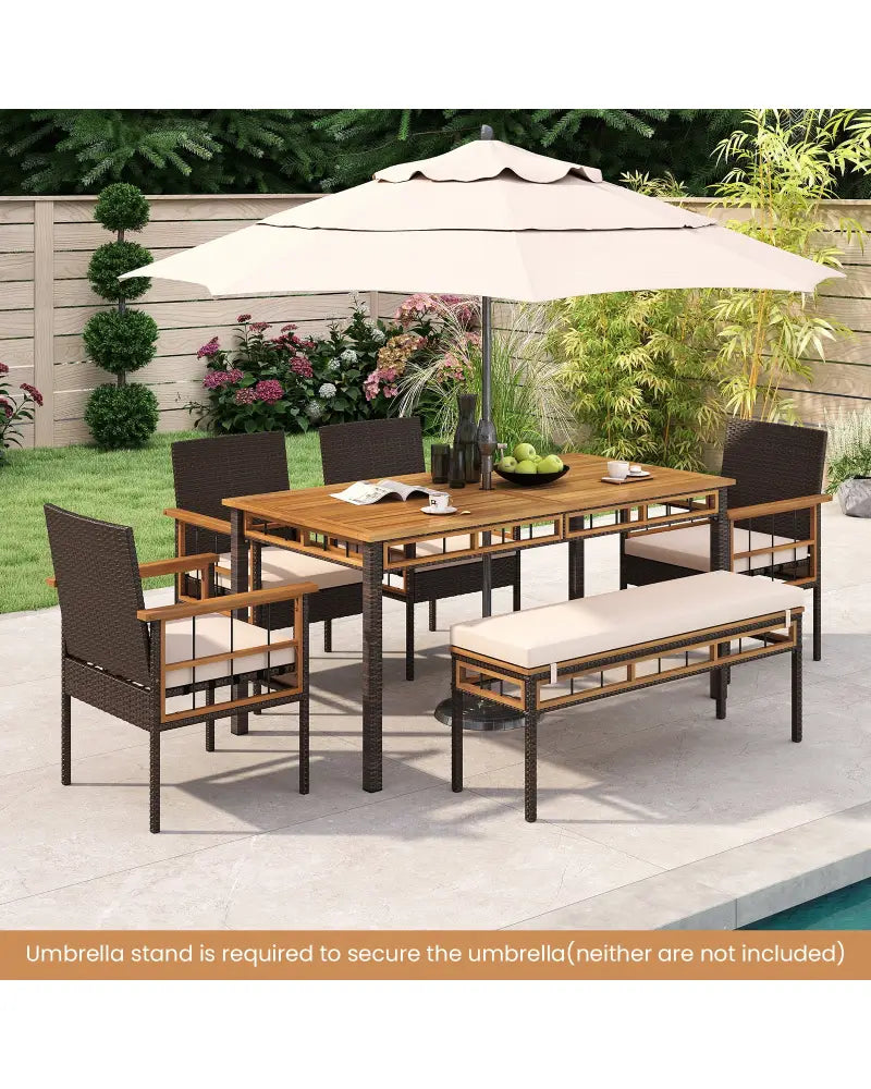 63’’ Outdoor Dining Table with Acacia Wood Slatted Tabletop - Patio Dining Tables