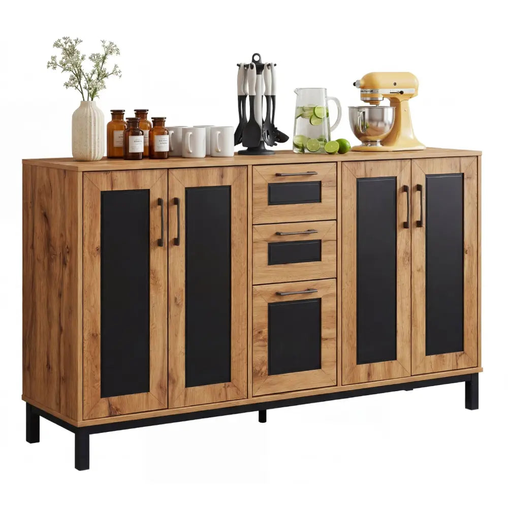 63’’ Sideboard Buffet Cabinet with 3 Drawers and Storage Shelves-Natural - Natural - Sideboards Cabinets & Buffets