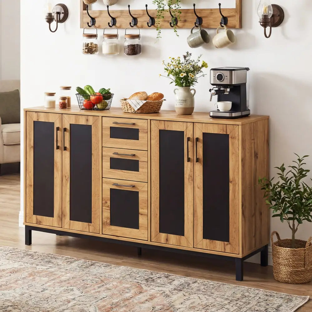 63’’ Sideboard Buffet Cabinet with 3 Drawers and Storage Shelves-Natural - Natural - Sideboards Cabinets & Buffets