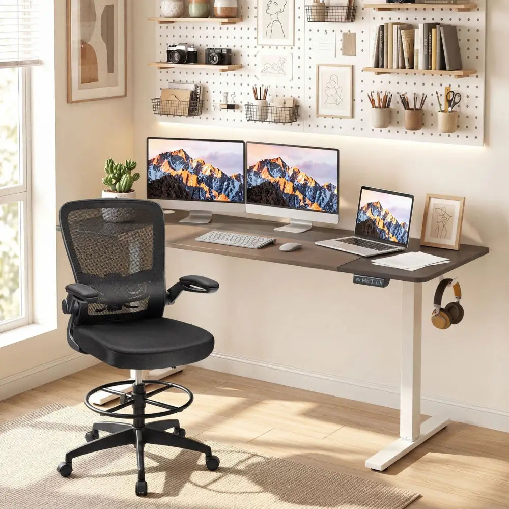 63 x 24 Inch Height Adjustable Sit Stand Computer Desk with 3 Memory Presets-Grey - Gray - Computer Desks