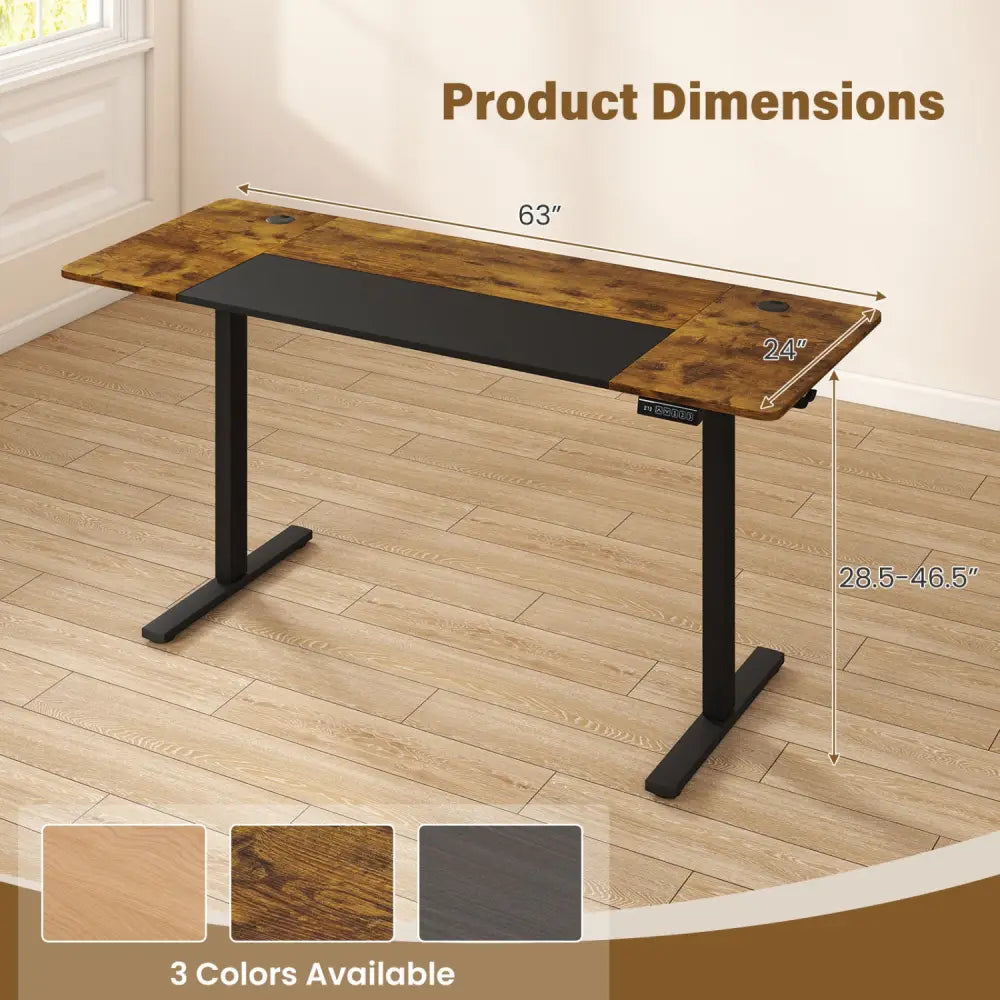 63 x 24 Inch Height Adjustable Sit Stand Computer Desk with 3 Memory Presets-Rustic Brown - Rustic Brown - Computer