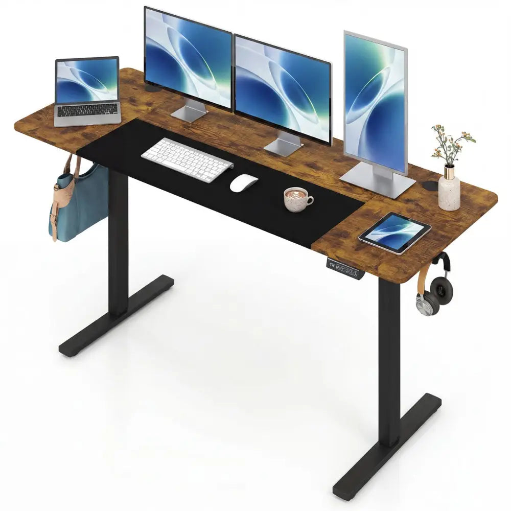 63 x 24 Inch Height Adjustable Sit Stand Computer Desk with 3 Memory Presets-Rustic Brown - Rustic Brown - Computer