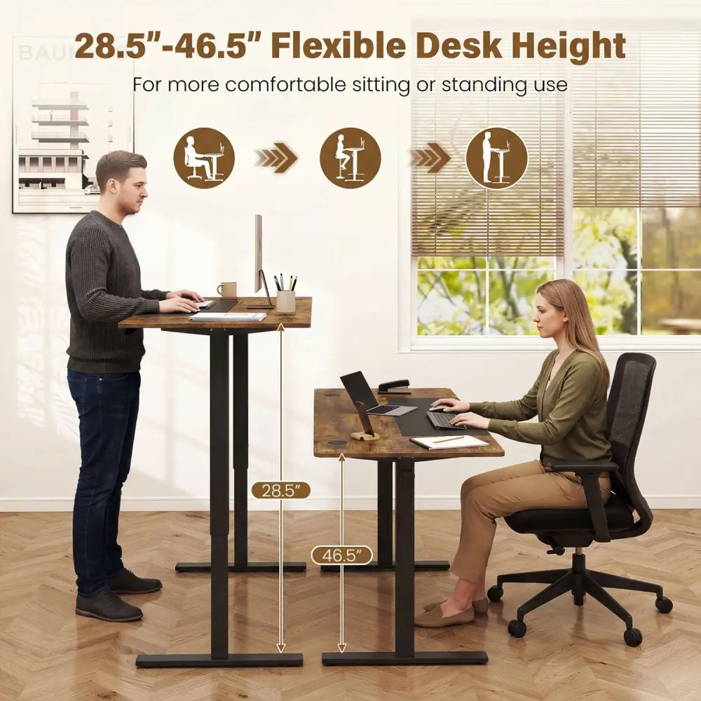 63 x 24 Inch Height Adjustable Sit Stand Computer Desk with 3 Memory Presets-Rustic Brown - Rustic Brown - Computer