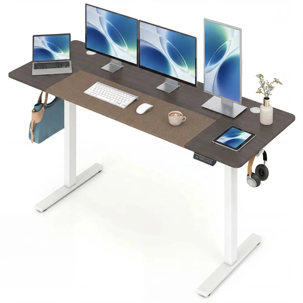 63 x 24 Inch Height Adjustable Sit Stand Computer Desk with 3 Memory Presets-Grey - Gray - Computer Desks