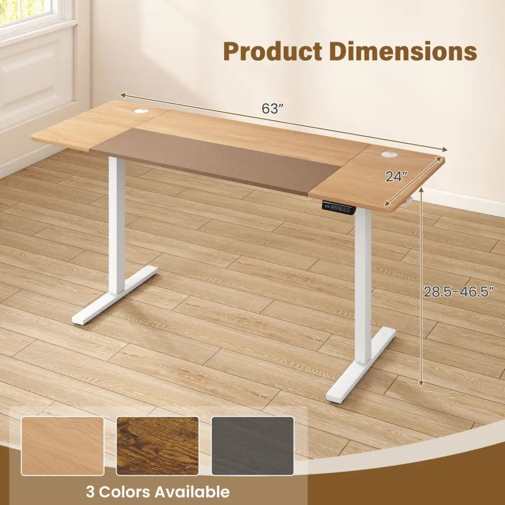 63 x 24 Inch Height Adjustable Sit Stand Computer Desk with 3 Memory Presets-Natural - Natural & White - Computer Desks