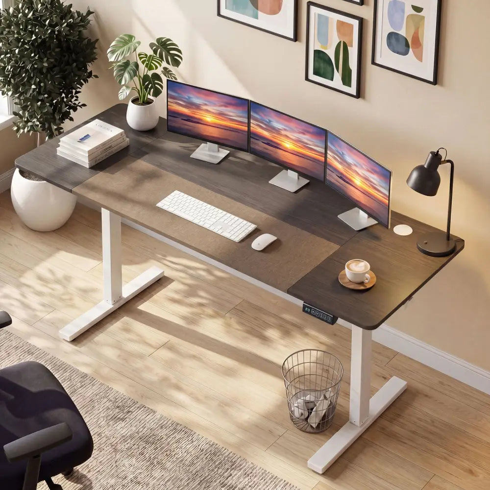 63 x 24 Inch Height Adjustable Sit Stand Computer Desk with 3 Memory Presets-Grey - Gray - Computer Desks