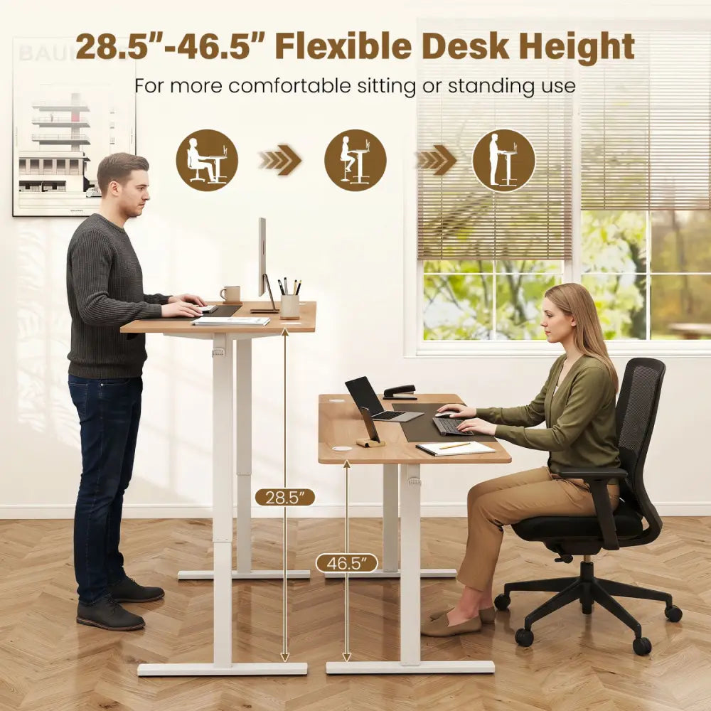 63 x 24 Inch Height Adjustable Sit Stand Computer Desk with 3 Memory Presets-Natural - Natural & White - Computer Desks