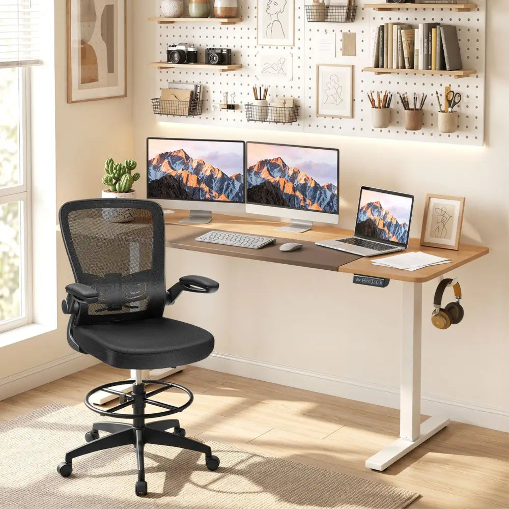 63 x 24 Inch Height Adjustable Sit Stand Computer Desk with 3 Memory Presets-Natural - Natural & White - Computer Desks