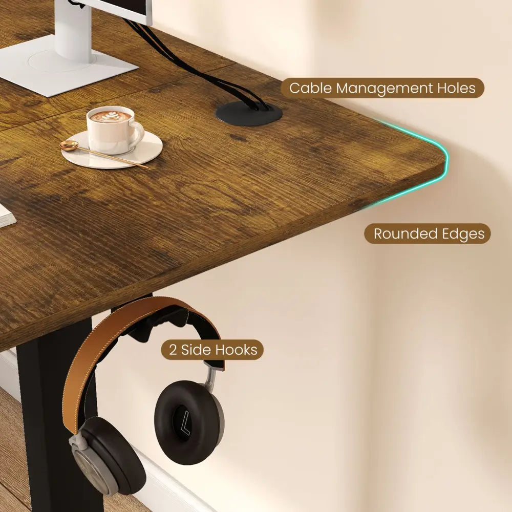 63 x 24 Inch Height Adjustable Sit Stand Computer Desk with 3 Memory Presets-Rustic Brown - Rustic Brown - Computer