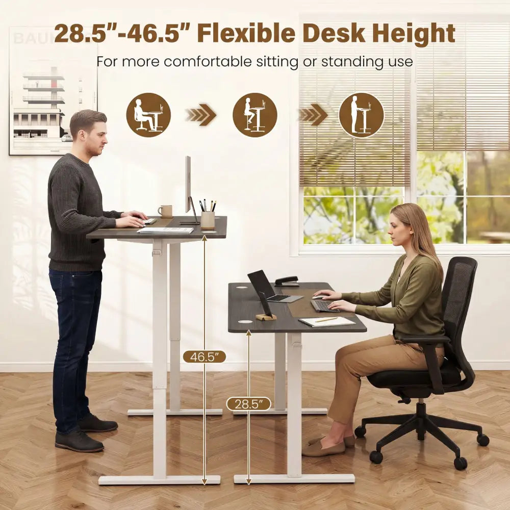 63 x 24 Inch Height Adjustable Sit Stand Computer Desk with 3 Memory Presets-Grey - Gray - Computer Desks