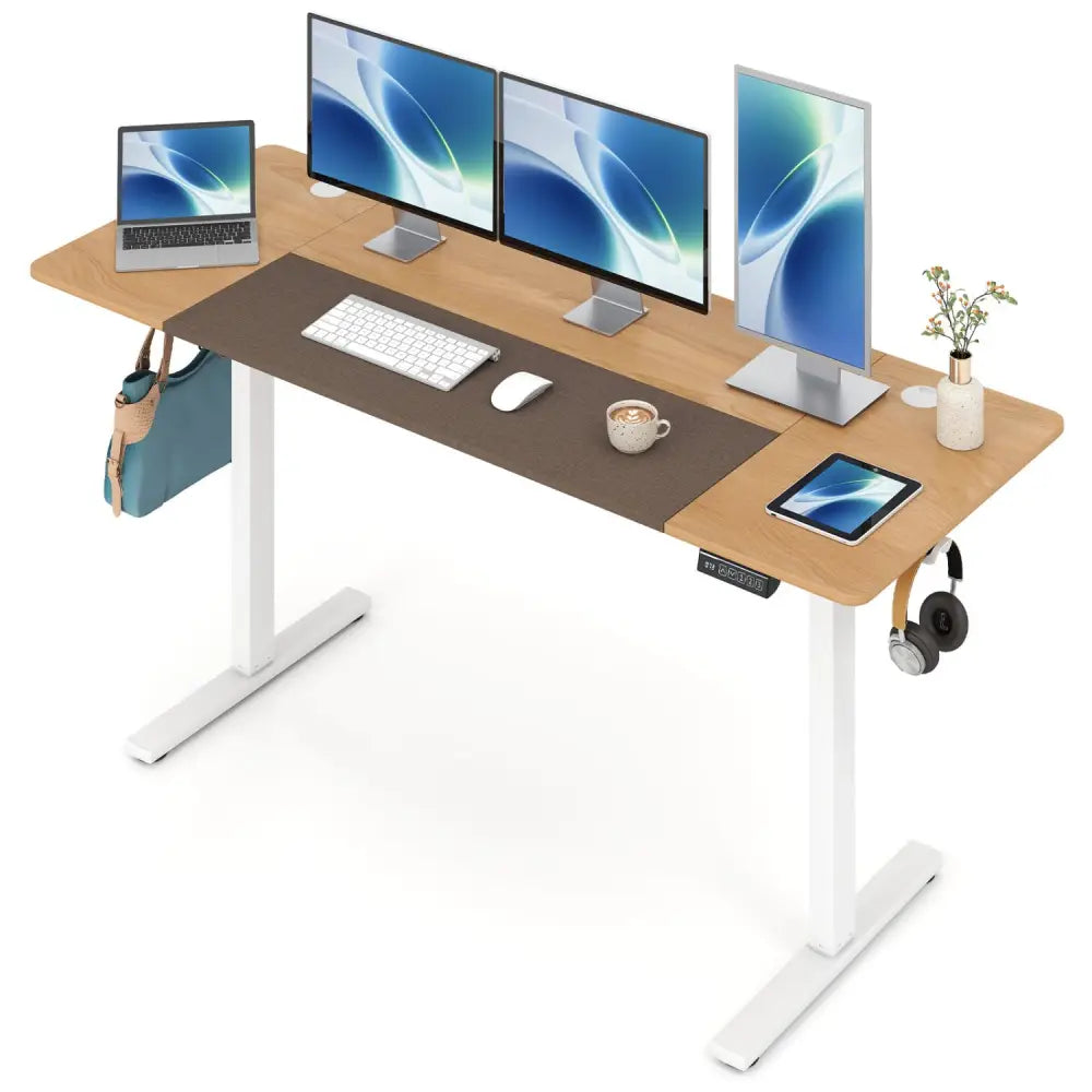 63 x 24 Inch Height Adjustable Sit Stand Computer Desk with 3 Memory Presets-Natural - Natural & White - Computer Desks