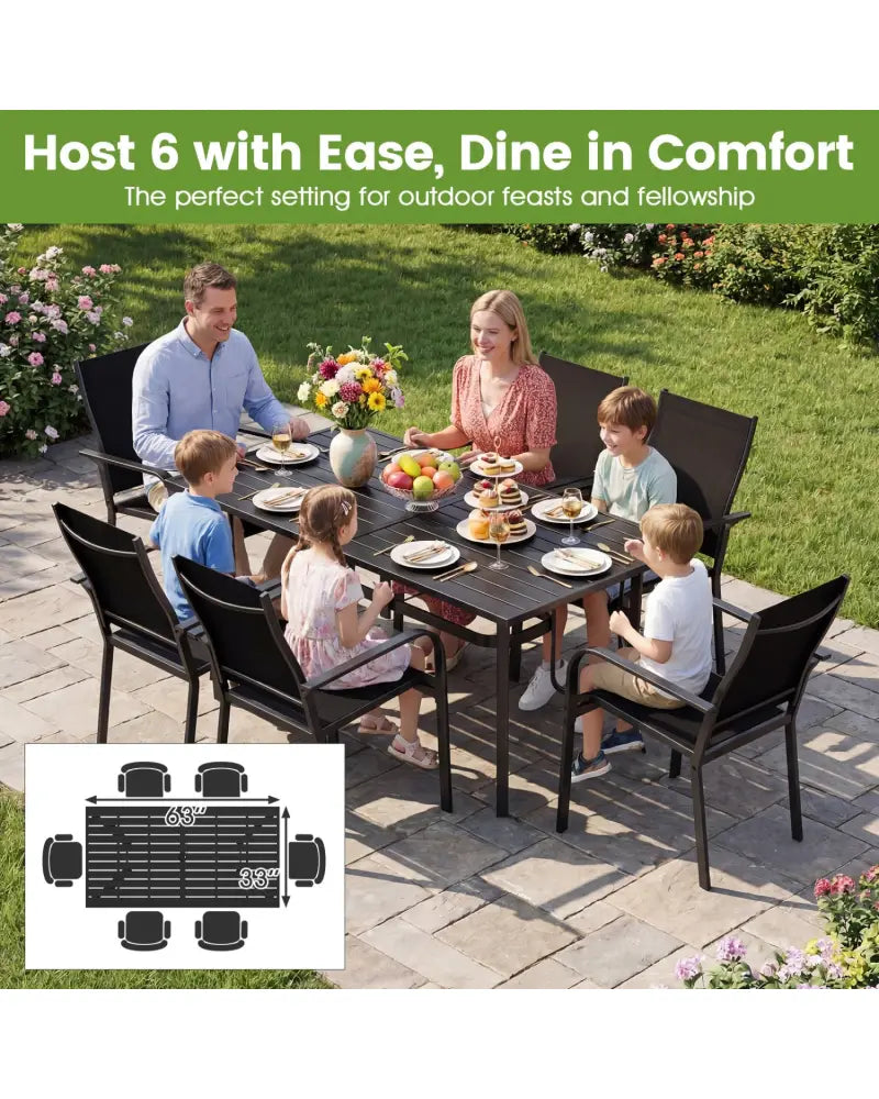 63’’ x 33’’ Rectangle Metal Patio Dining Table for 6-Black - Patio Dining Tables