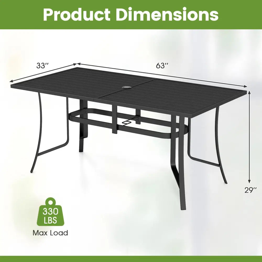 63’’ x 33’’ Rectangle Metal Patio Dining Table for 6-Black - Patio Dining Tables