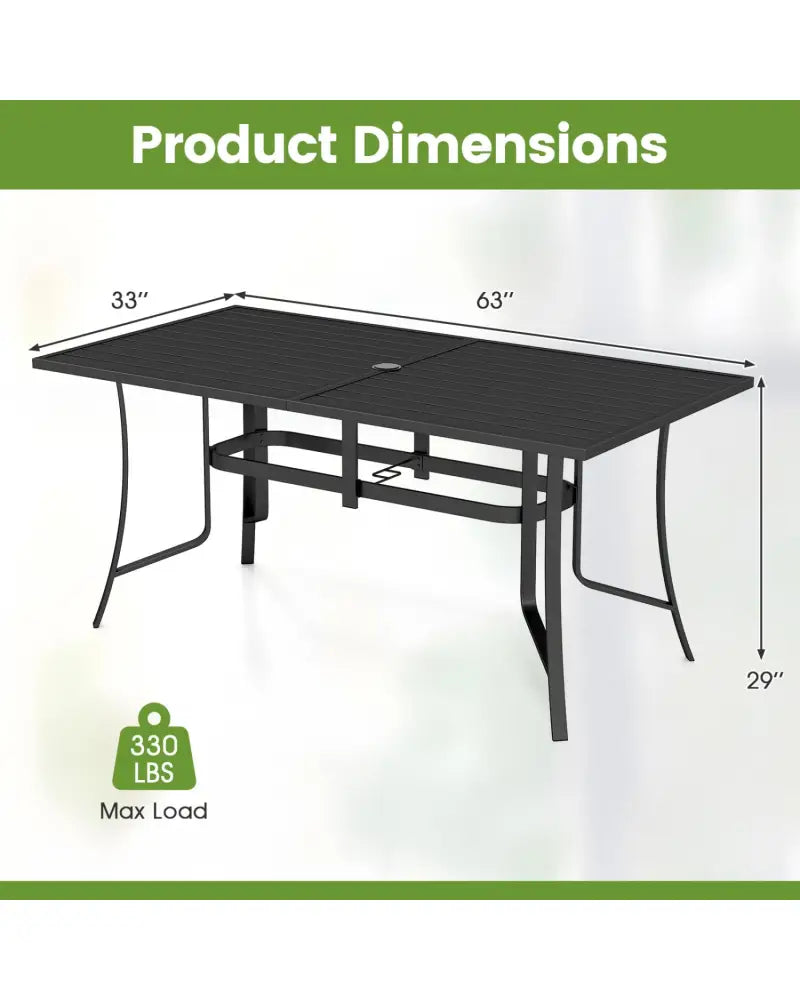 63’’ x 33’’ Rectangle Metal Patio Dining Table for 6-Black - Patio Dining Tables