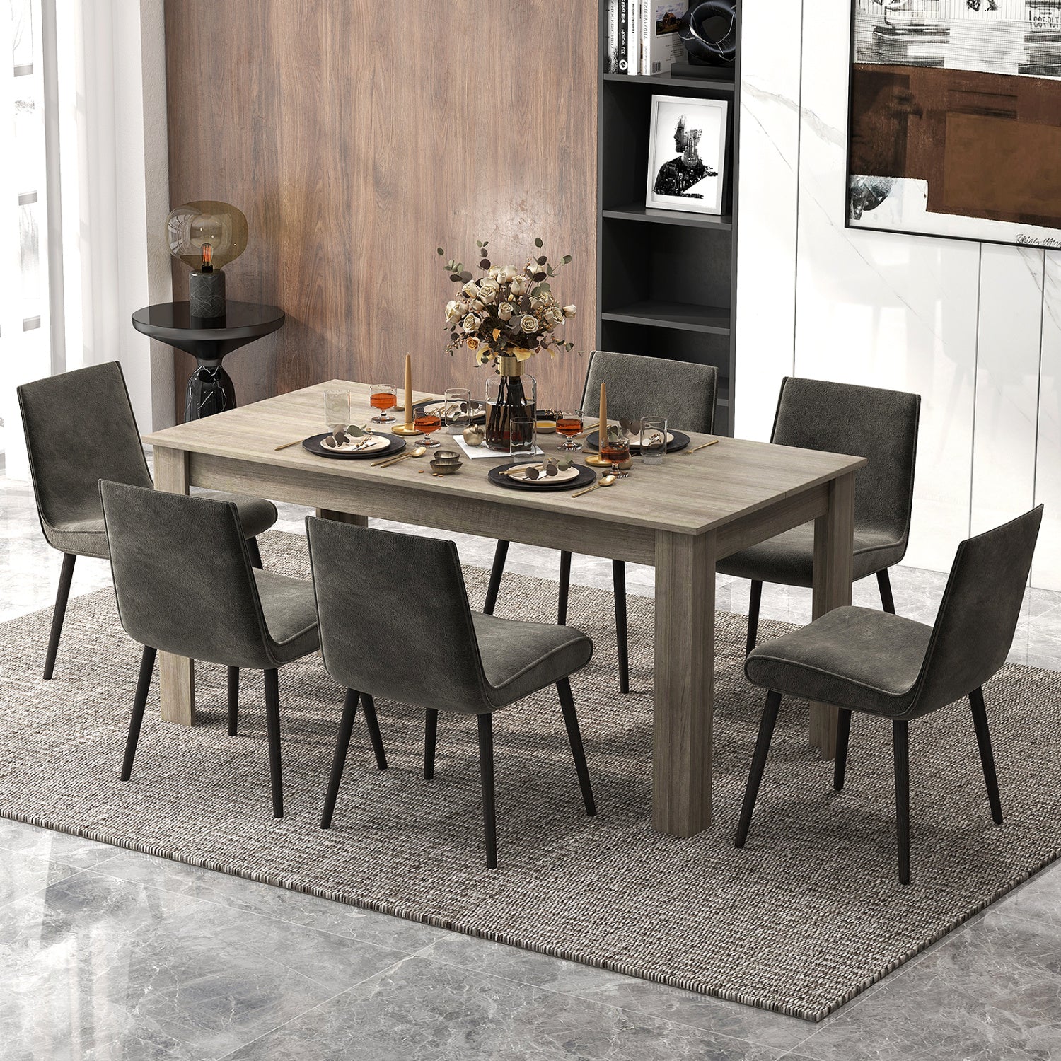 63 Inch Rectangular Modern Dining Kitchen Table-Light Gray