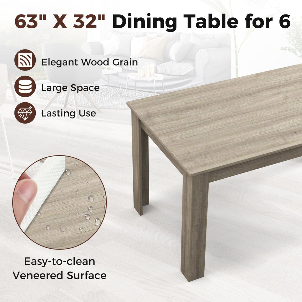 63 Inch Rectangular Modern Dining Kitchen Table-Light Gray