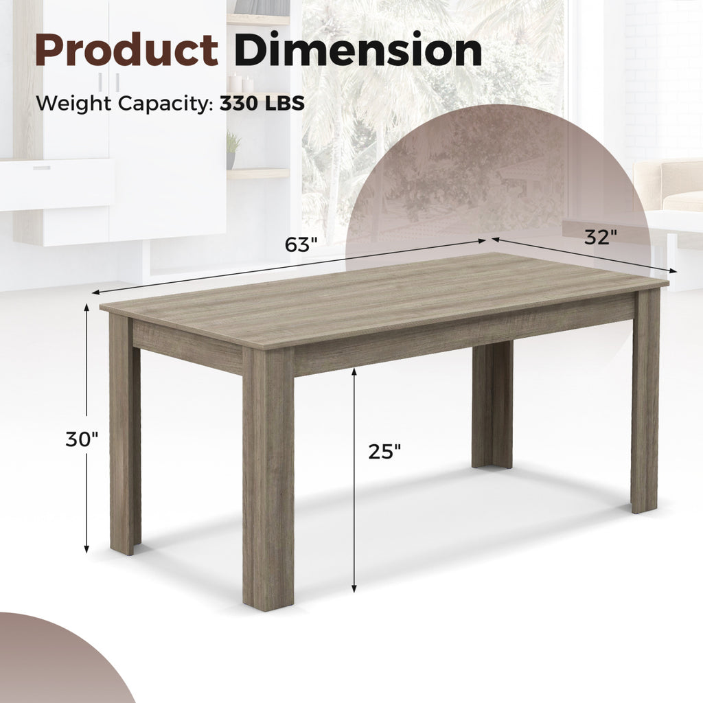 63 Inch Rectangular Modern Dining Kitchen Table-Light Gray