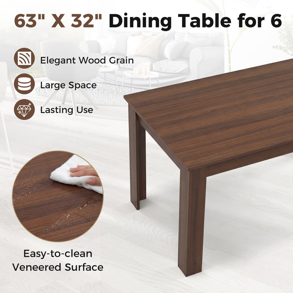 63 Inch Rectangular Modern Dining Kitchen Table-Walnut