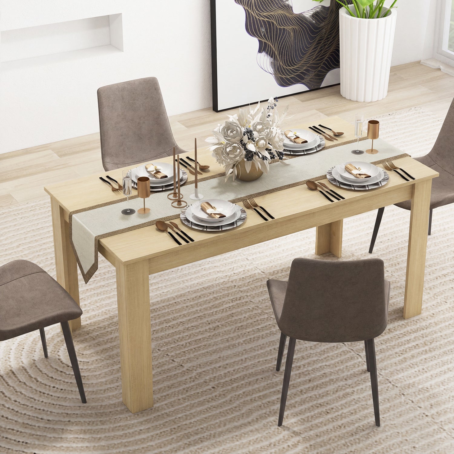 63 Inch Rectangular Modern Dining Kitchen Table-Oak