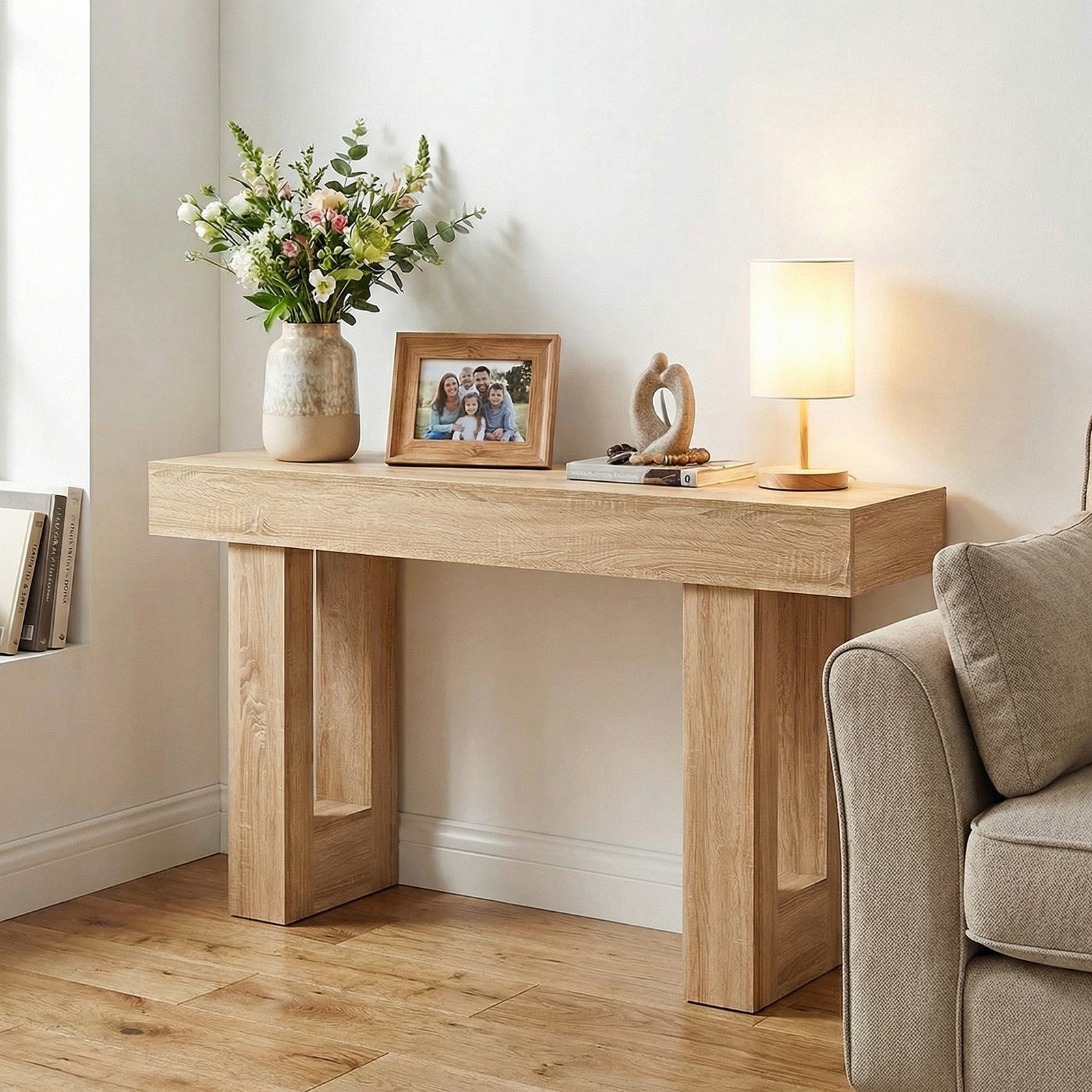 63 Inches Long Console Table Farmhouse Entryway Table with Storage-Natural
