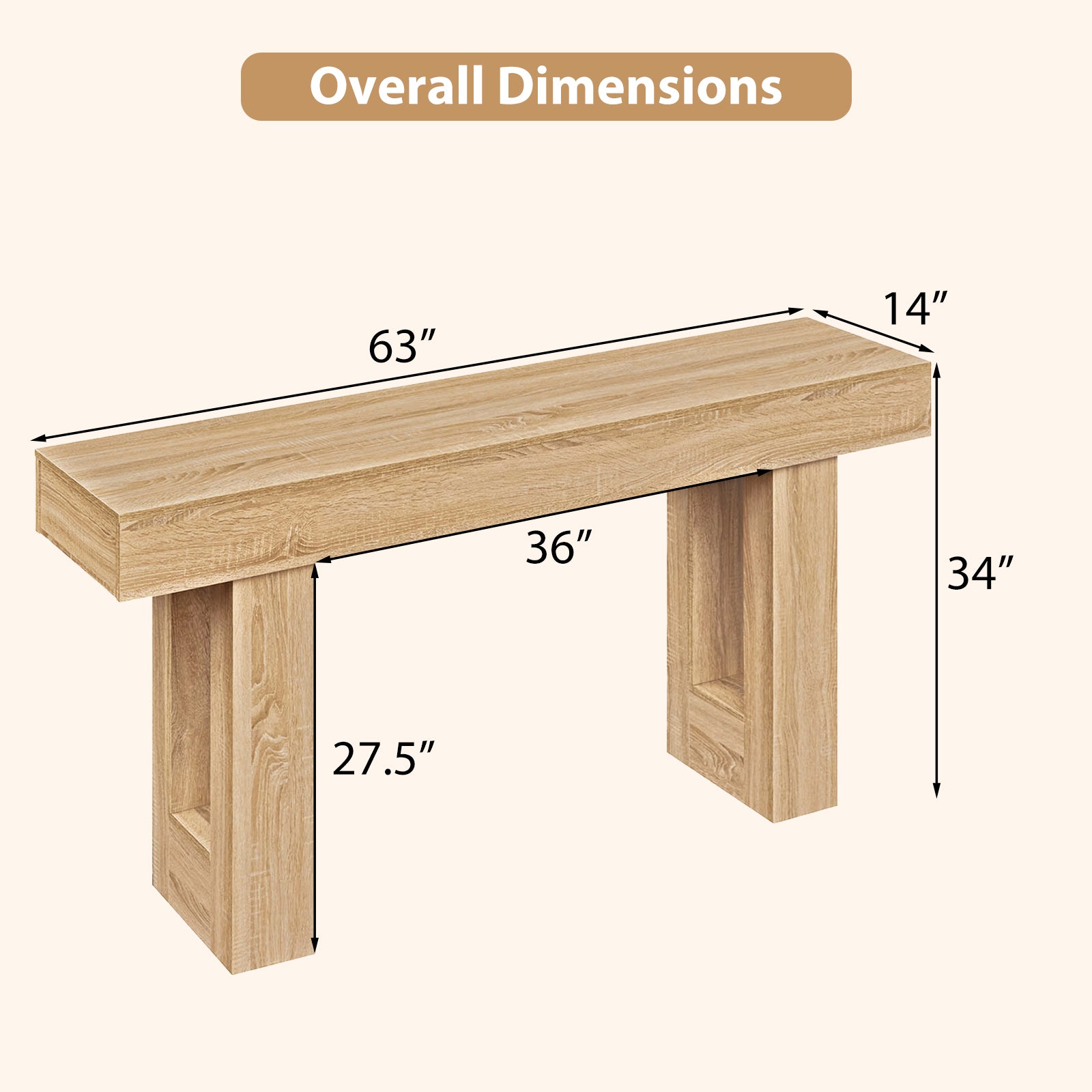 63 Inches Long Console Table Farmhouse Entryway Table with Storage-Natural