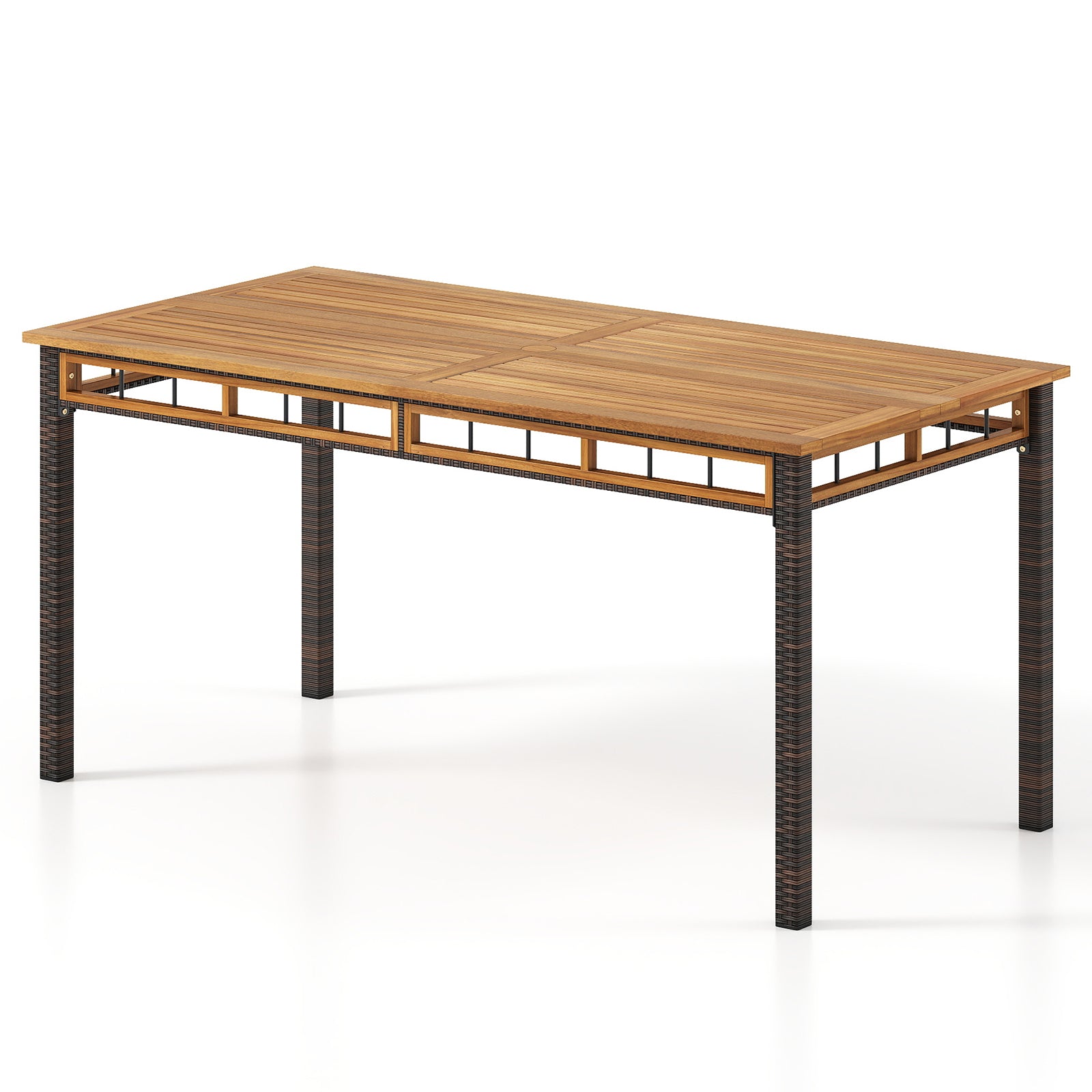 Table à manger d'extérieur de 63 pouces avec plateau en bois d'acacia à lattes