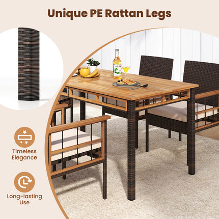 63" Outdoor Dining Table with Acacia Wood Slatted Tabletop