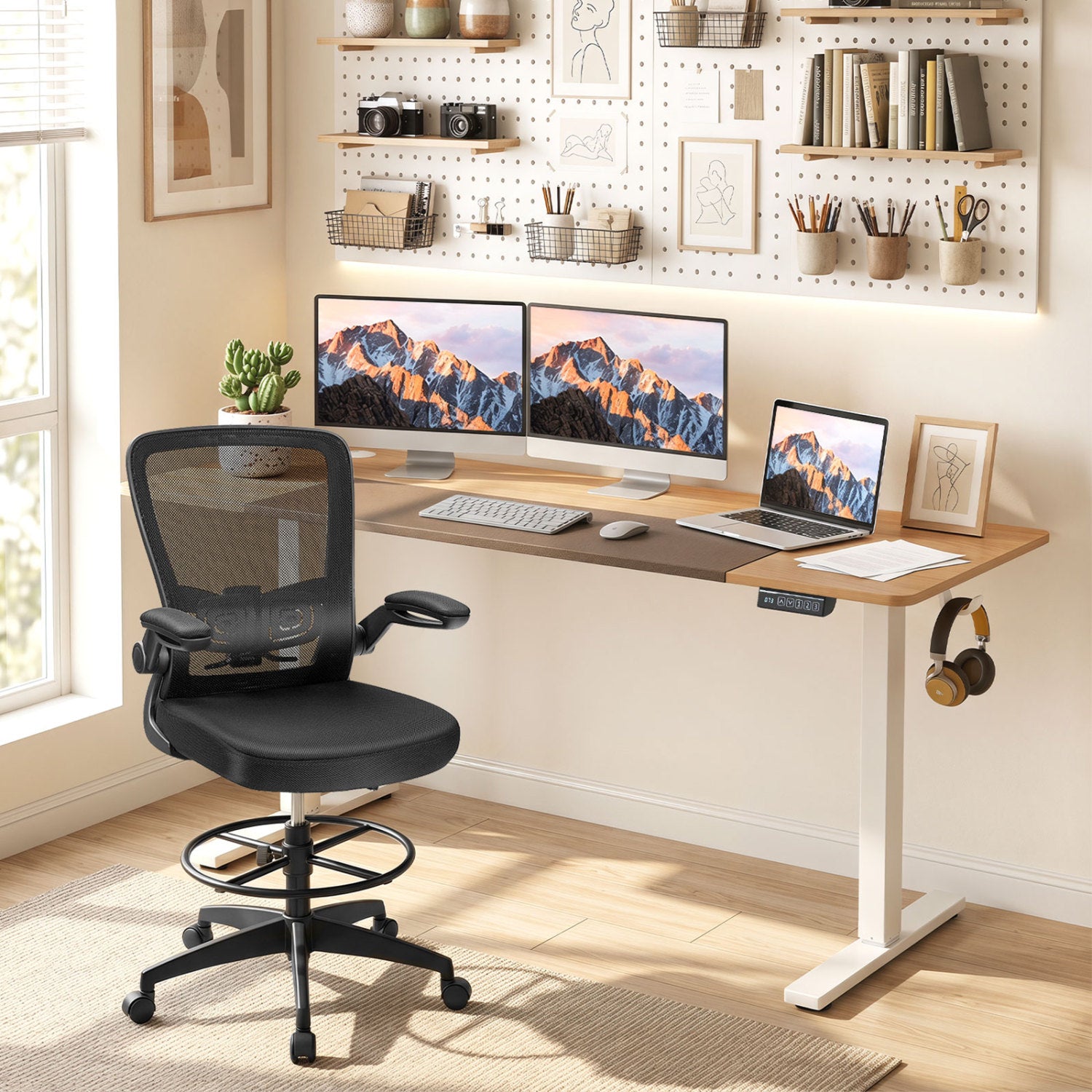 63 x 24 Inch Height Adjustable Sit Stand Computer Desk with 3 Memory Presets-Natural