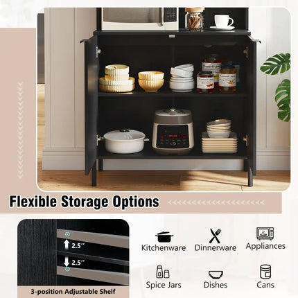 64.5 Inches Tall Kitchen Pantry Cabinet with Charging Station and Wine Glass Rack-Black - Black - Sideboards Cabinets &