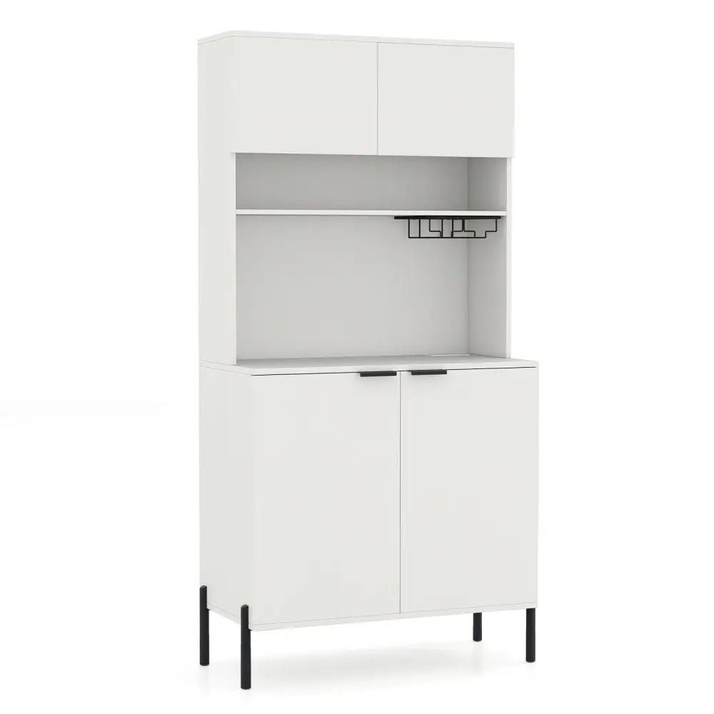 64.5 Inches Tall Kitchen Pantry Cabinet with Charging Station and Wine Glass Rack-White - White - Sideboards Cabinets &