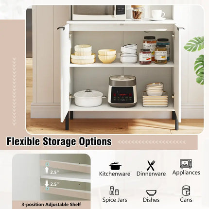 64.5 Inches Tall Kitchen Pantry Cabinet with Charging Station and Wine Glass Rack-White - White - Sideboards Cabinets &