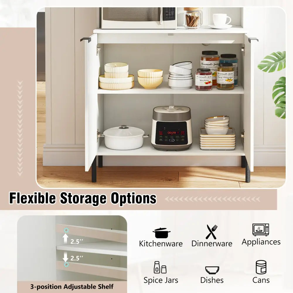 64.5 Inches Tall Kitchen Pantry Cabinet with Charging Station and Wine Glass Rack-White - White - Sideboards Cabinets &