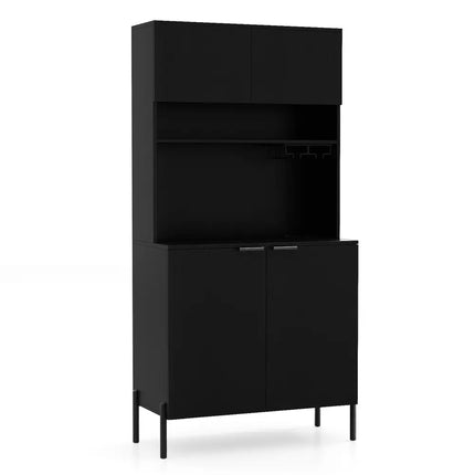 64.5 Inches Tall Kitchen Pantry Cabinet with Charging Station and Wine Glass Rack-Black - Black - Sideboards Cabinets &