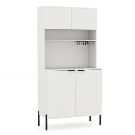 64.5 Inches Tall Kitchen Pantry Cabinet with Charging Station and Wine Glass Rack-White - White - Sideboards Cabinets &