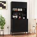 64.5 Inches Tall Kitchen Pantry Cabinet with Charging Station and Wine Glass Rack-Black - Black - Sideboards Cabinets &