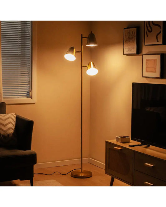 64 Inch 3-Light LED Floor Lamp Reading Light for Living Room Bedroom-Golden - Golden - Table & Floor Lamps